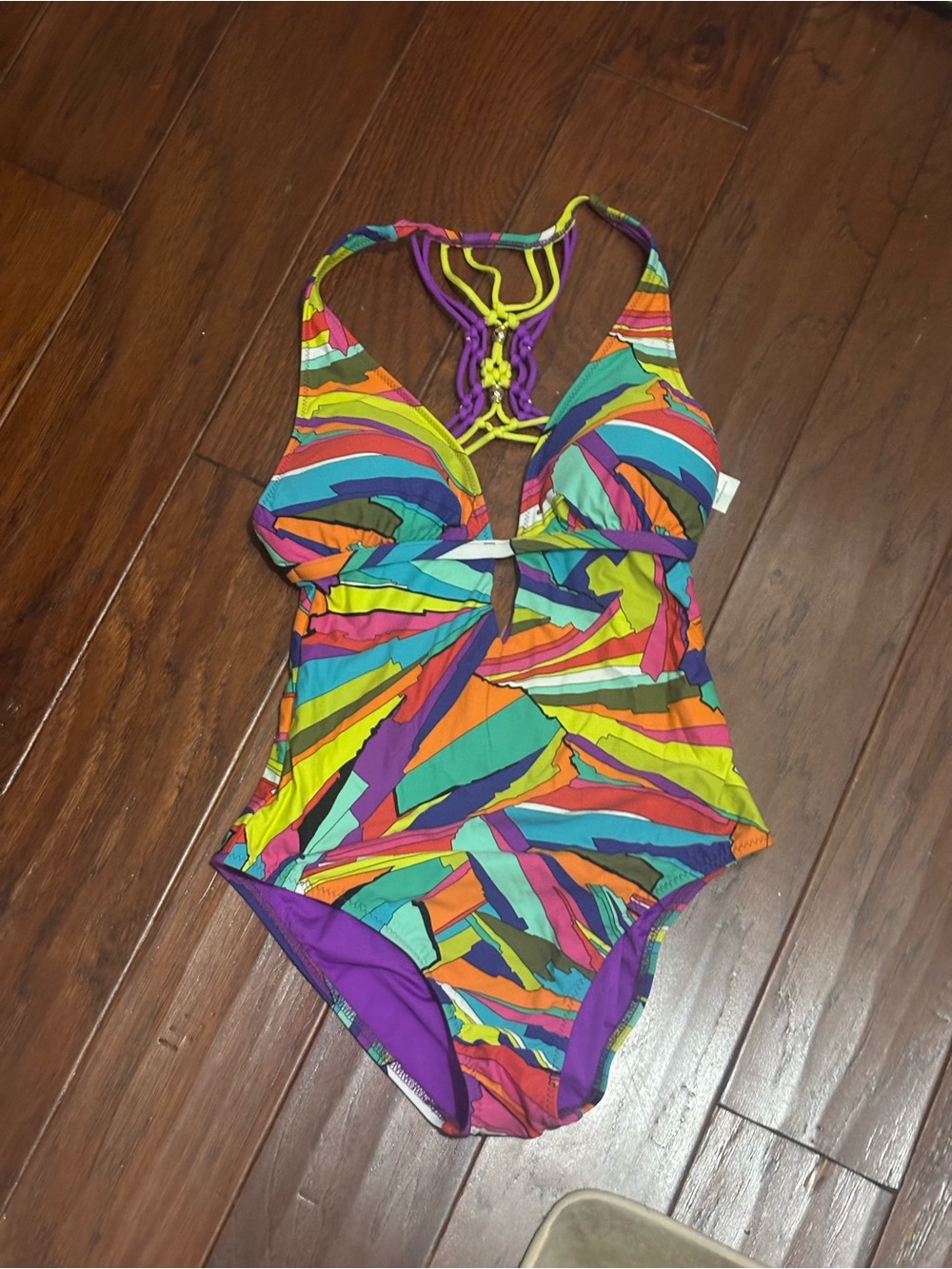 Girls' Multicolor One-Piece Swimsuit with Purple Accents
